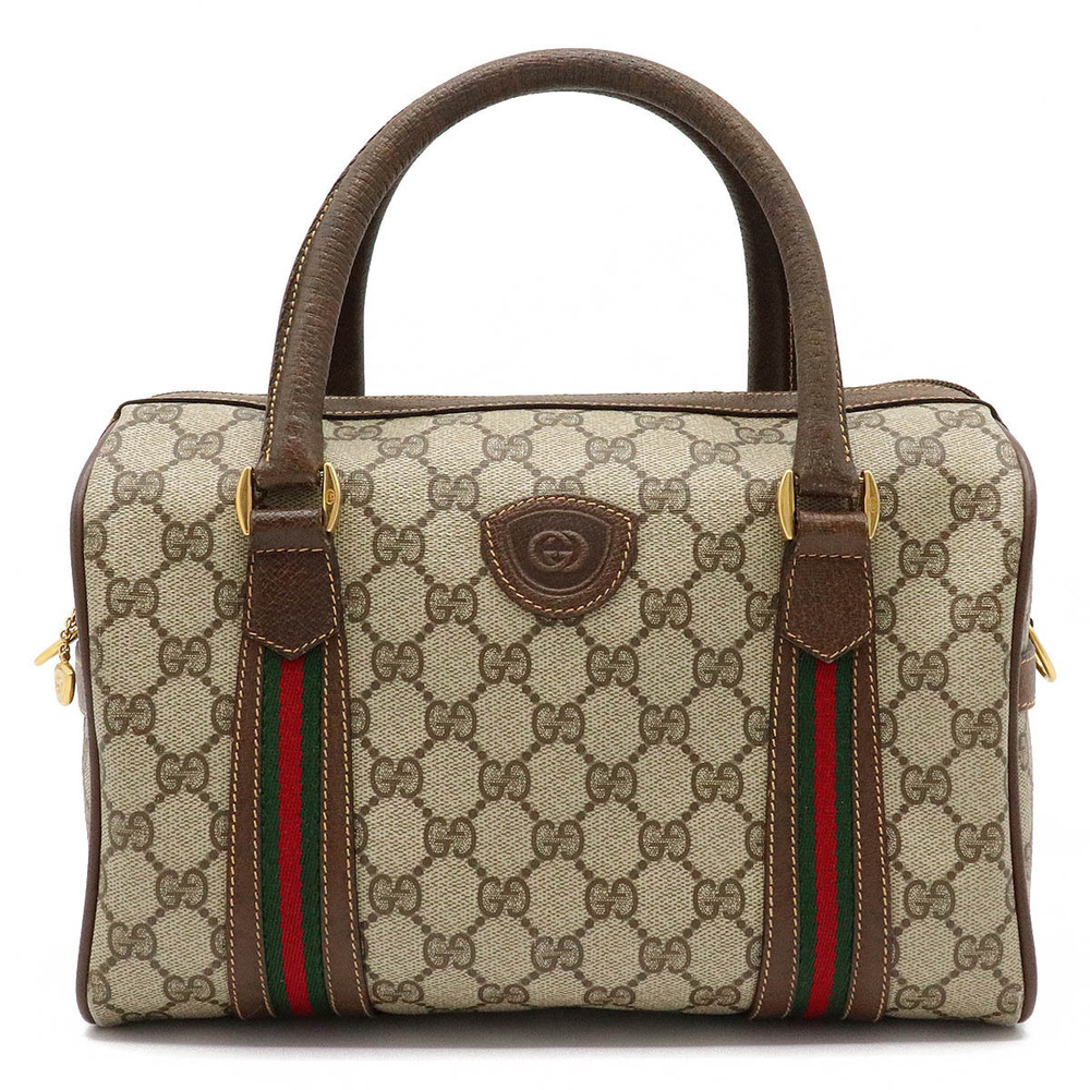 Gucci GG Plus Sherry Boston Handbag Leather Beige Brown Cream